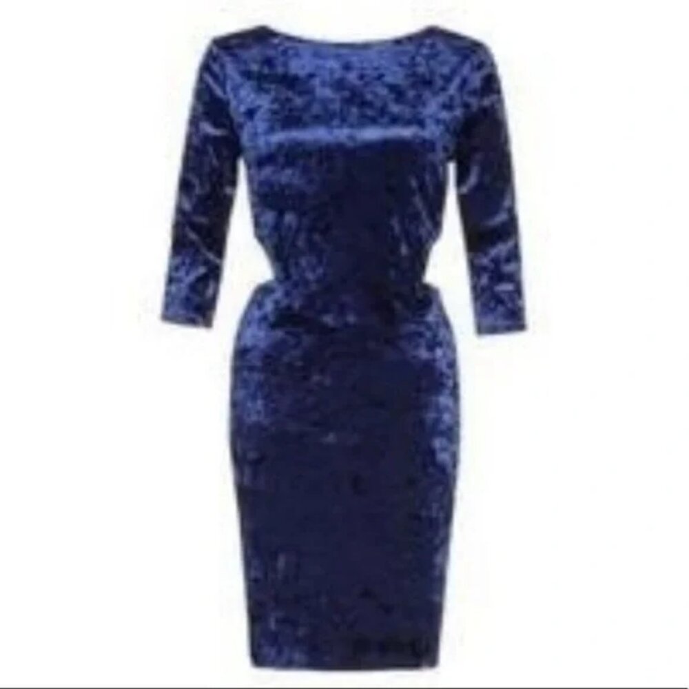 𝅺NEW Look Dress Crushed Blue Velvet On Trend Side Cut Outs size 18 Party Dressy